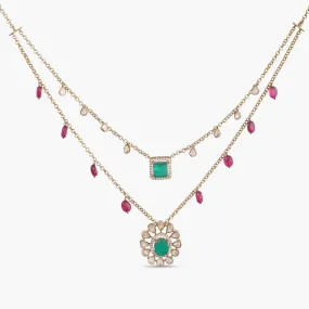 Aarzoo Moissanites and Gemstone Silver Layered Necklace