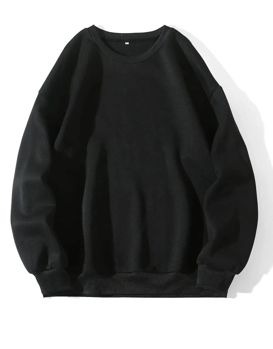 BHO Men's Crew Neck Soft Fleece Basic Oversized Sweatshirt-Black