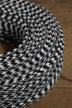 Black and White Houndstooth Braided Light Cord - 3 Core Insulated Cable