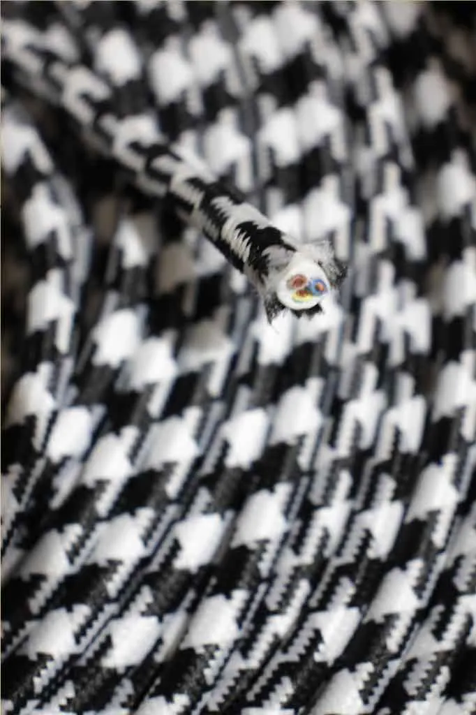 Black and White Houndstooth Braided Light Cord - 3 Core Insulated Cable