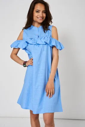 Blue Cold Shoulder Layered Dress Ex-Branded