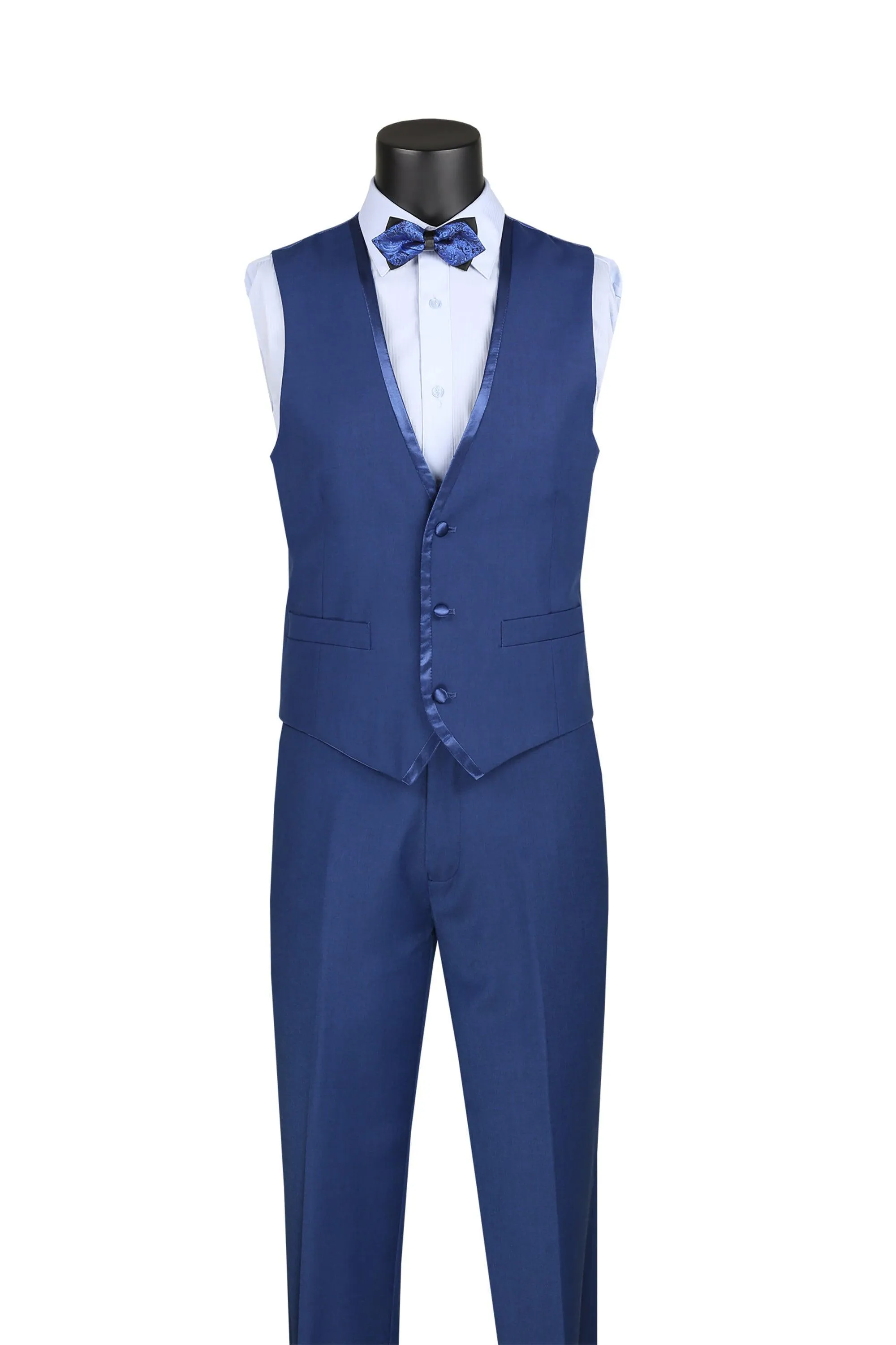 Blue Trimmed Lapel Slim Fit 3 Piece Suit