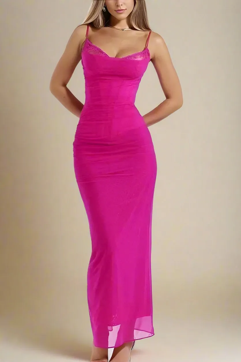 Brianna Bodycon Wrap Maxi Dress - Hot Pink