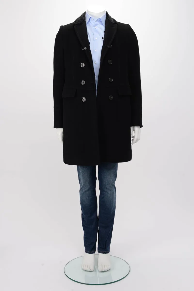 Burberry Prorsum Black Wool Blend Shearling Collar Coat 46