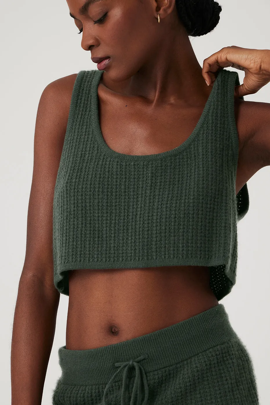 Cashmere Plush Waffle Cropped Tank - Dark Cactus