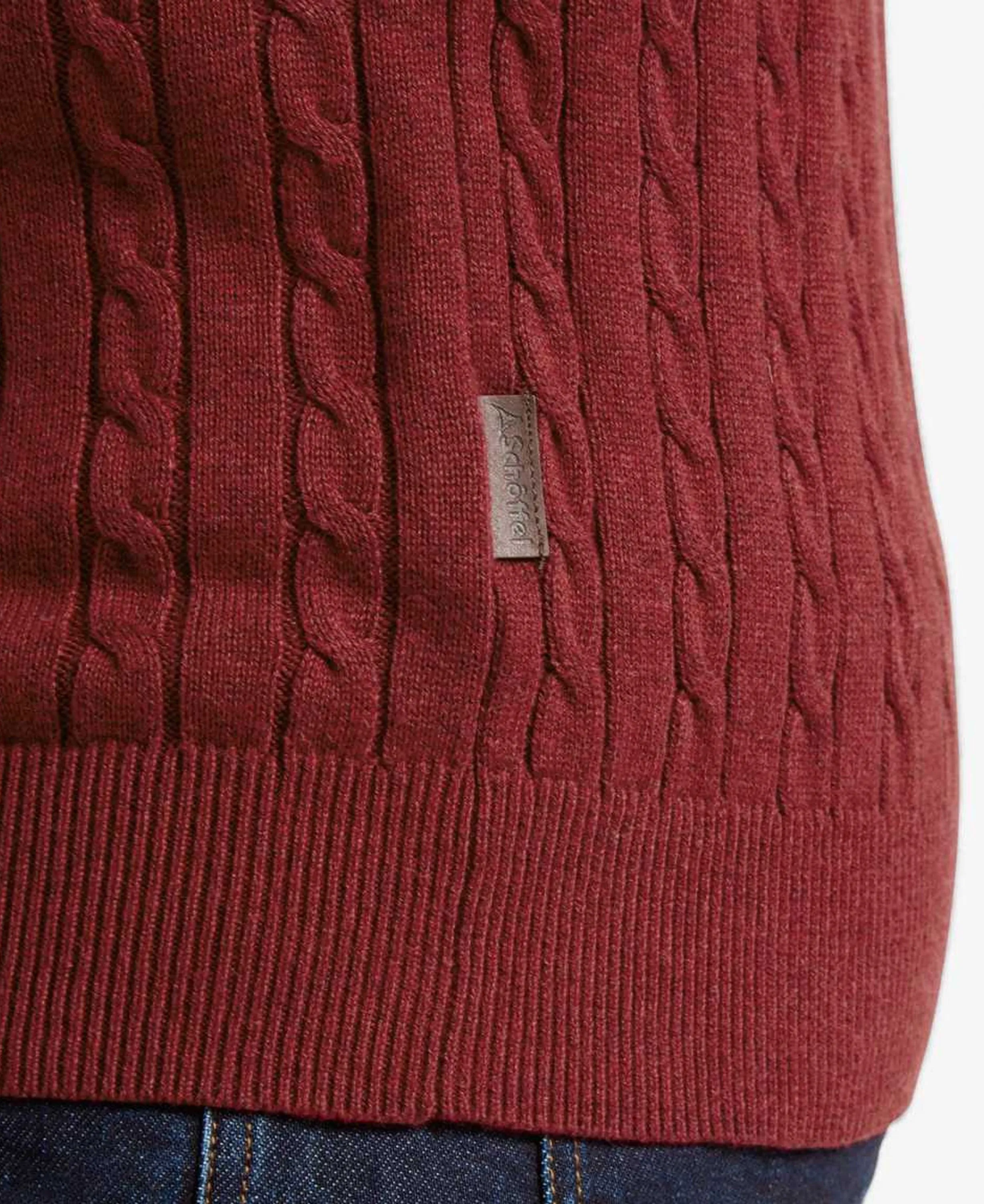 Cotton Cashmere 1/4 Zip Cable Knit Jumper - Chilli