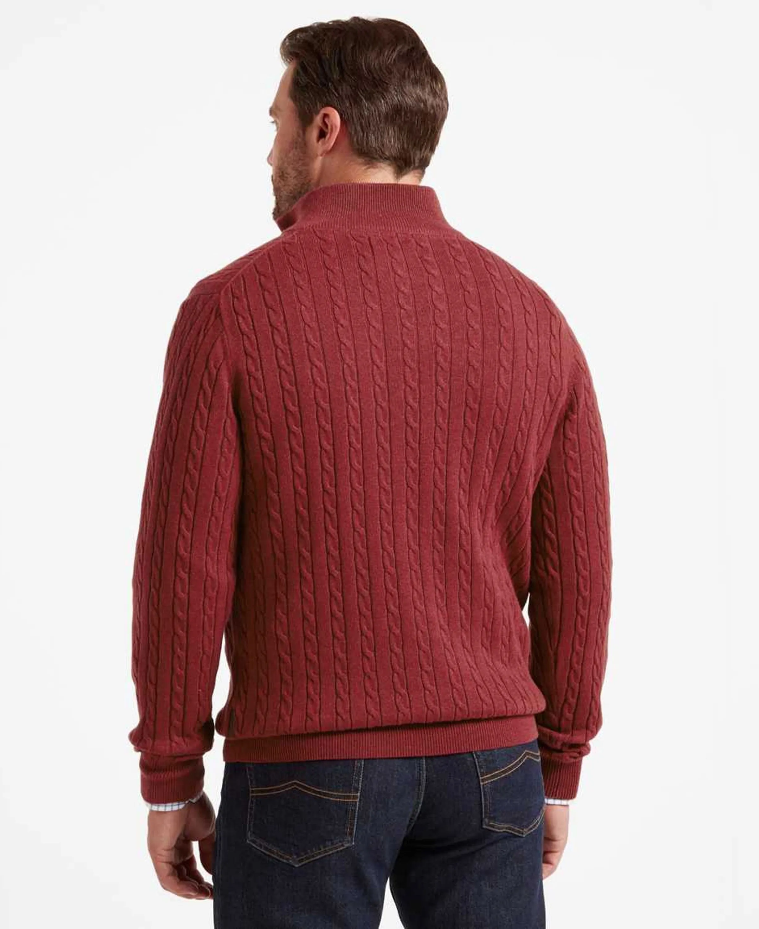 Cotton Cashmere 1/4 Zip Cable Knit Jumper - Chilli