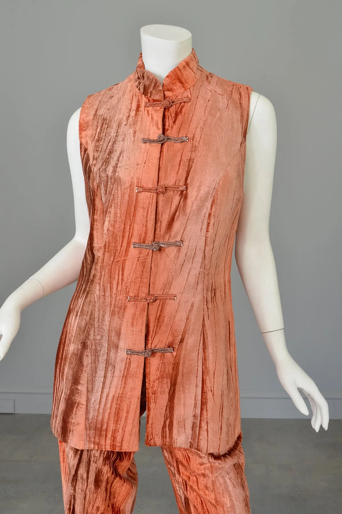 Crushed Velvet Rose Gold Copper Tunic Vest and Pants