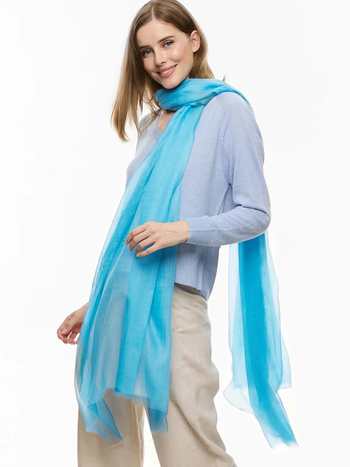 Featherlight Sky Blue Cashmere Scarf