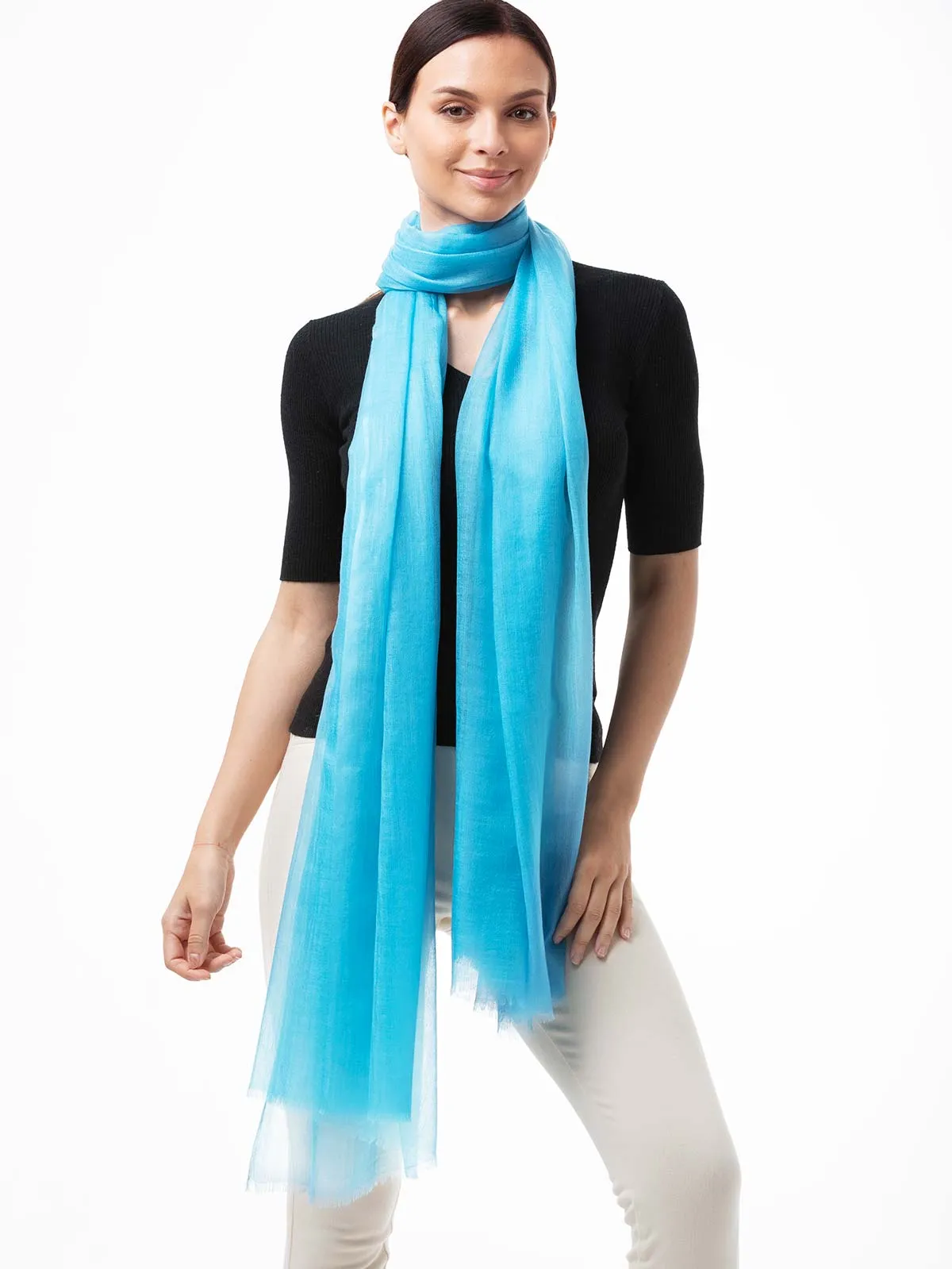 Featherlight Sky Blue Cashmere Scarf