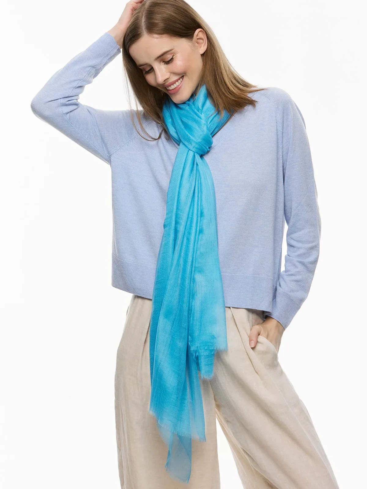 Featherlight Sky Blue Cashmere Scarf