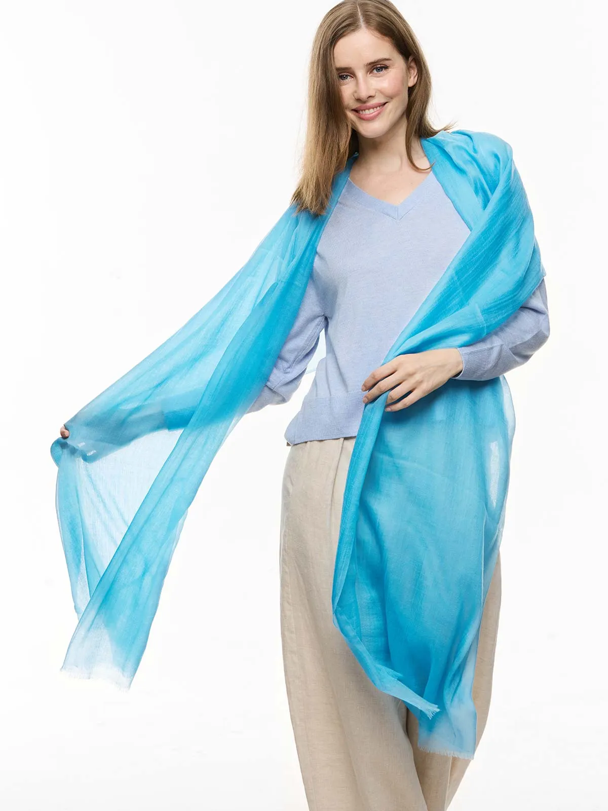 Featherlight Sky Blue Cashmere Scarf