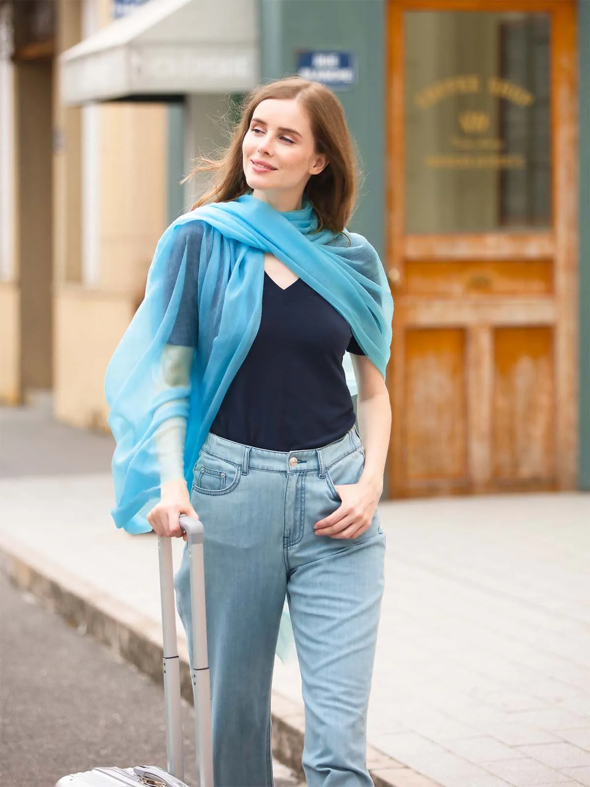 Featherlight Sky Blue Cashmere Scarf