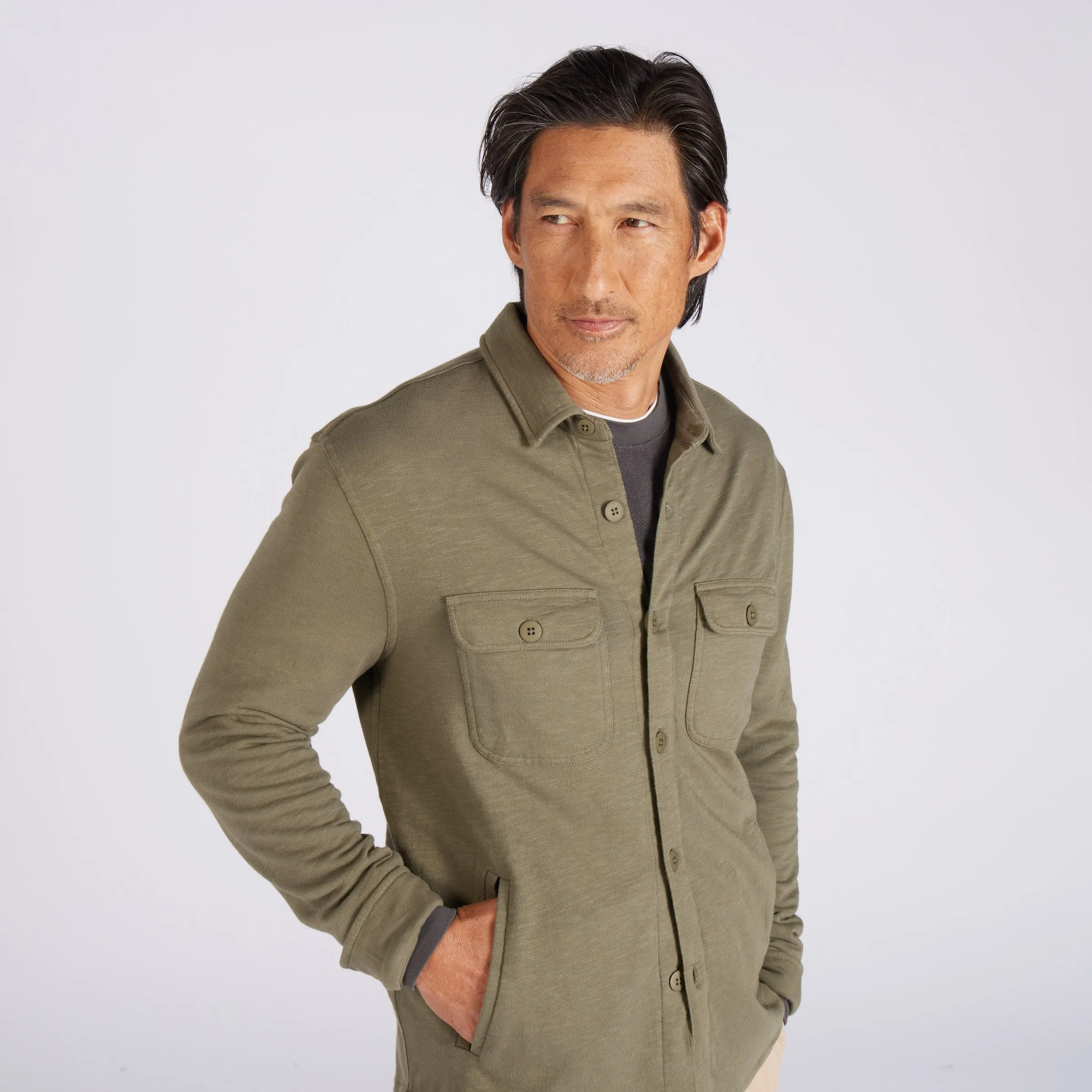 Hogan Knit Loopback Shirt Jacket - Olive