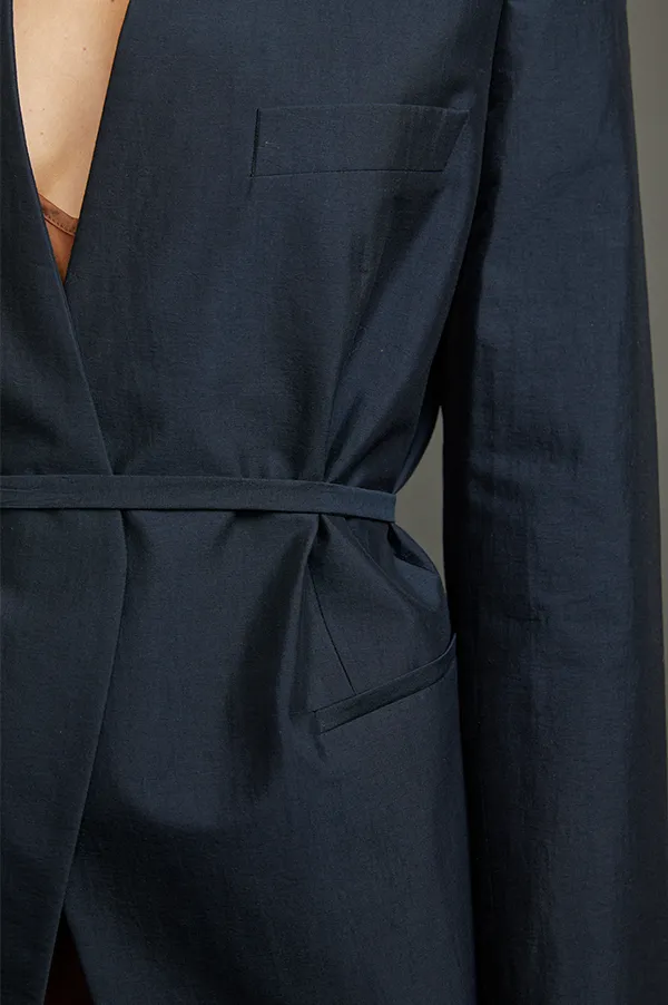 Jakari Standing Collar Suit Jacket In Navy