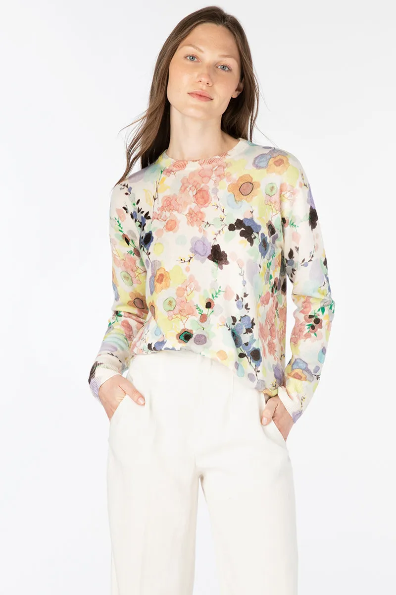 Kinross Cashmere Floral Print Crew