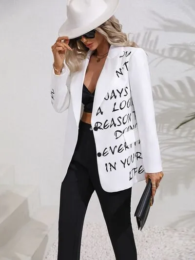 Letter Graphic Button Up Blazer