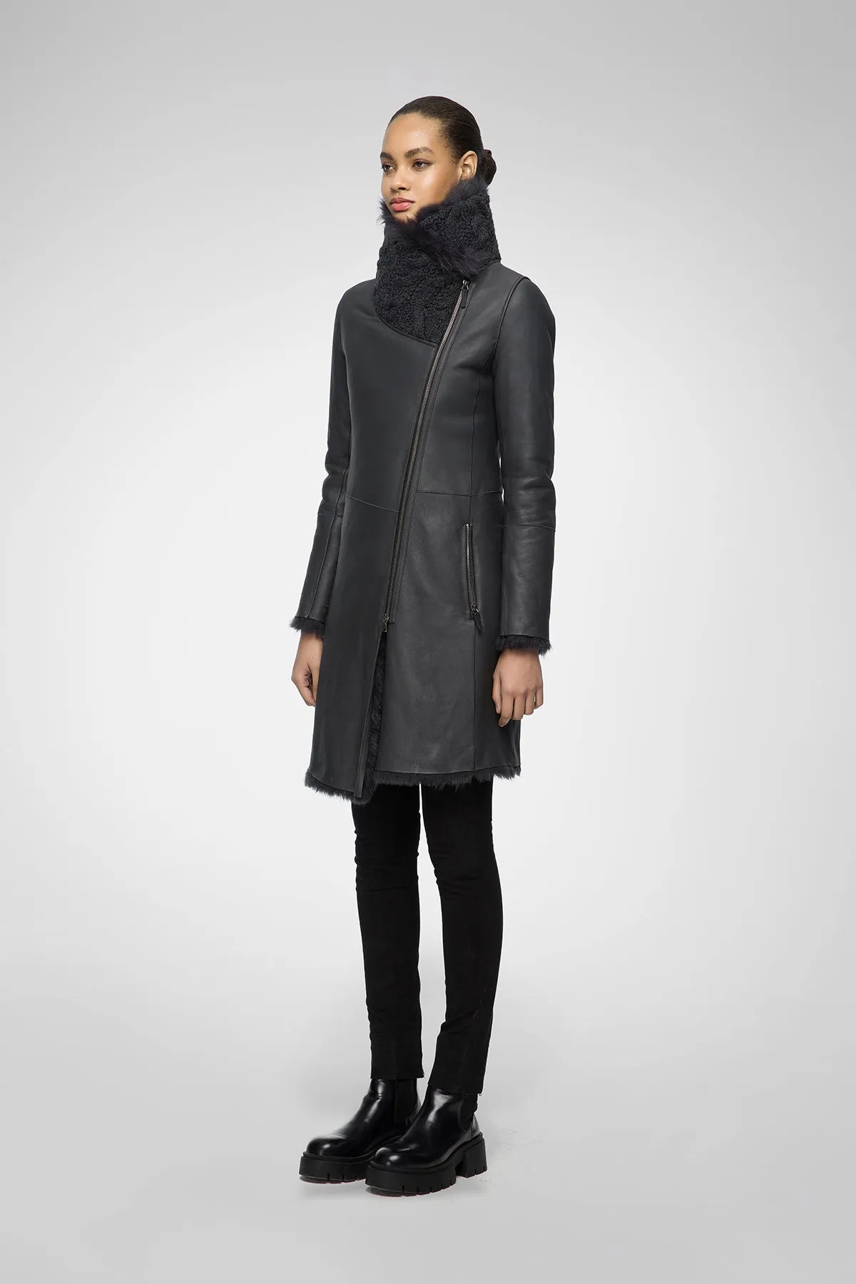 Valerie - Anthracite Silky Shearling Coat