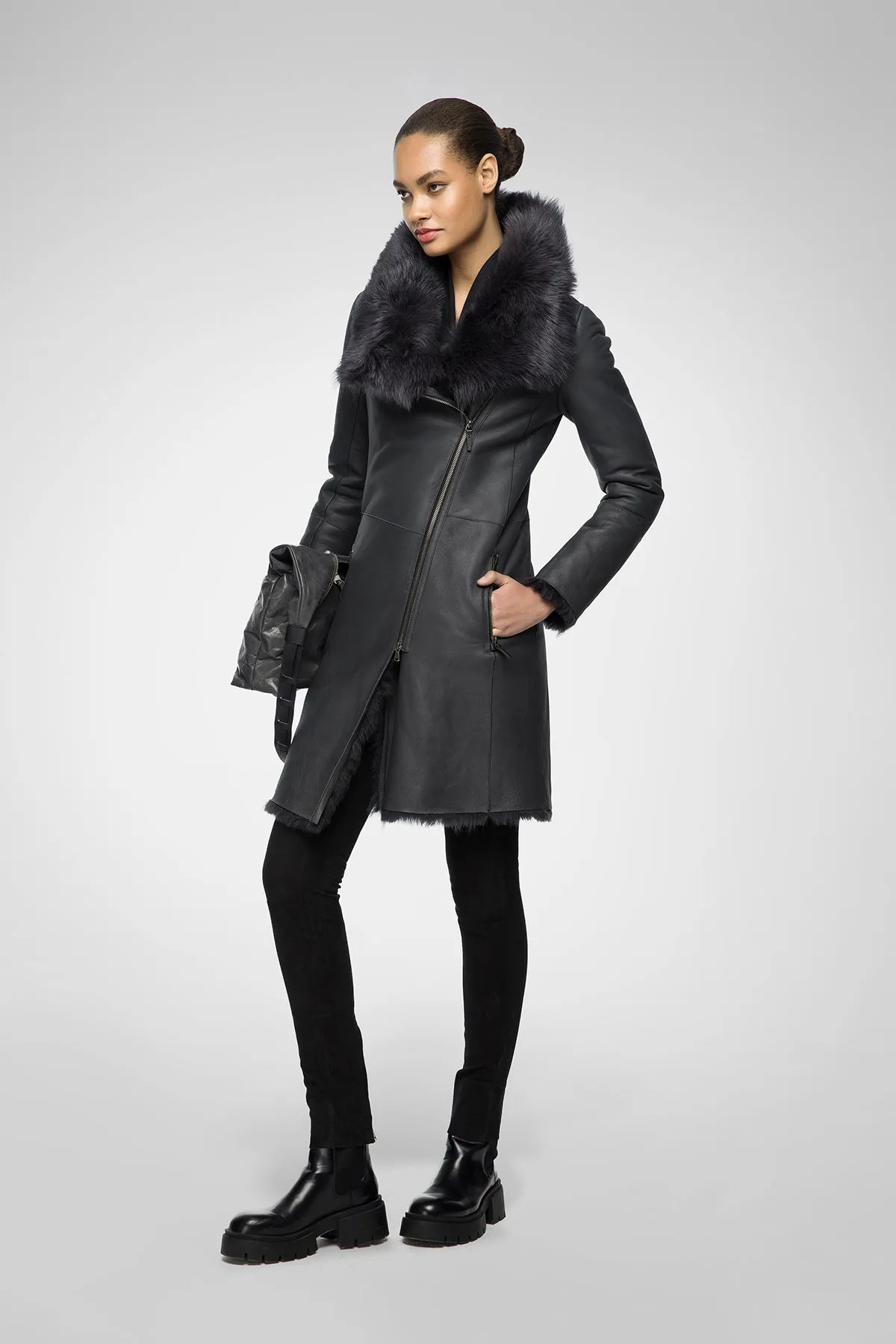 Valerie - Anthracite Silky Shearling Coat