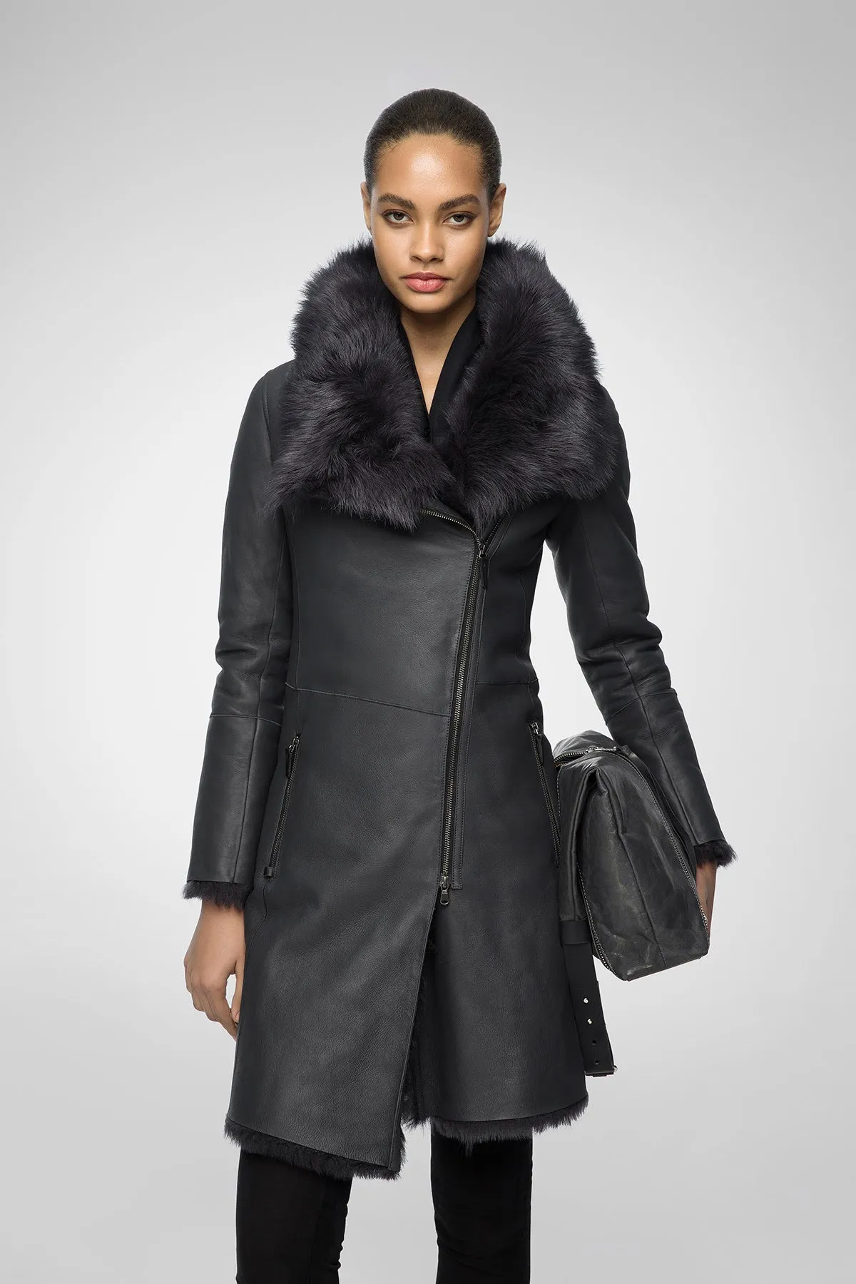 Valerie - Anthracite Silky Shearling Coat