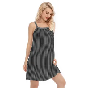 Vampire Art Cottagecore Women's Sleeveless Cami Dress - Grandad Retro Stripes in Black